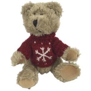 HUGFUN Teddy Bear Tan Jointed Plush 9" Red White Snowflake Sweater Holiday 2000